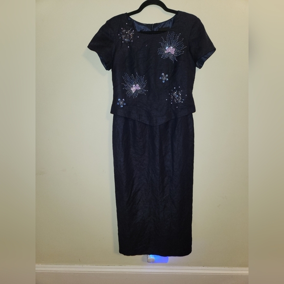 Positive Attitude Navy Blue Dress with Embellishments - Picture 1 of 6